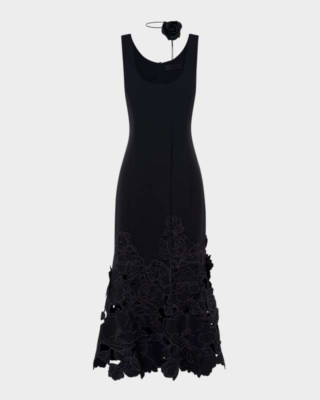 Emily Sleeveless Floral Applique Midi Dress